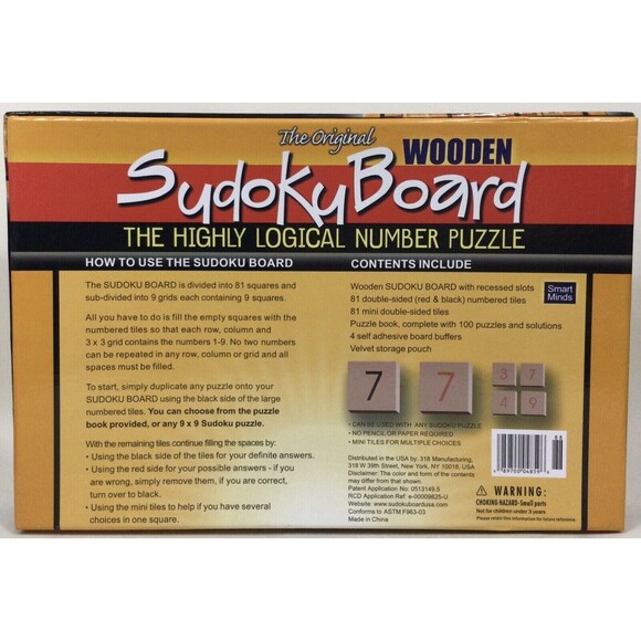 Smart Minds Original Sudoku Wooden Board- Highly Logical Number Puzzle- Complete - Picture 3 of 5